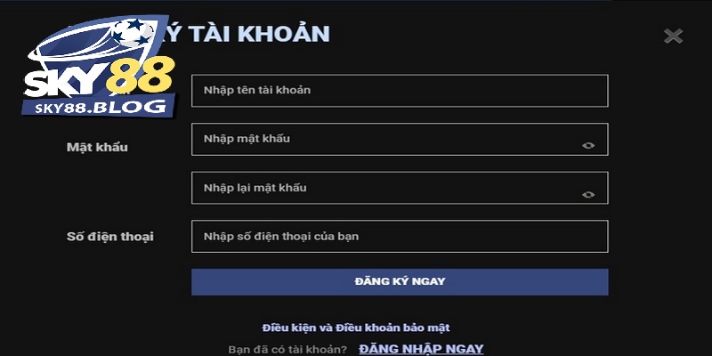 Các bước đăng ký acc mới tại Sky88 trên PC đơn giản