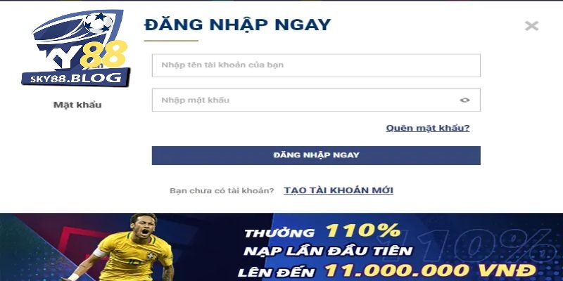 Điền thông tin đăng nhập Sky88 một cách rõ ràng, chính xác