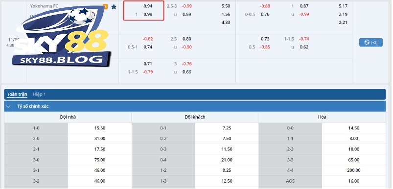 Kèo bóng của trận đấu Yokohama FC vs Urawa Red Diamonds